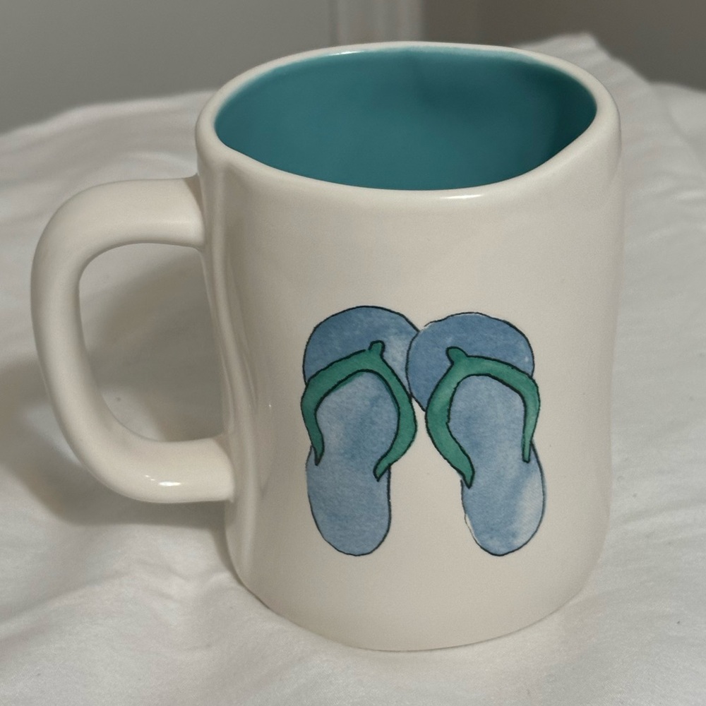 New Rae Dunn Hello Sunshine flip flops mug coffee cup blue black white summer - Picture 9 of 9